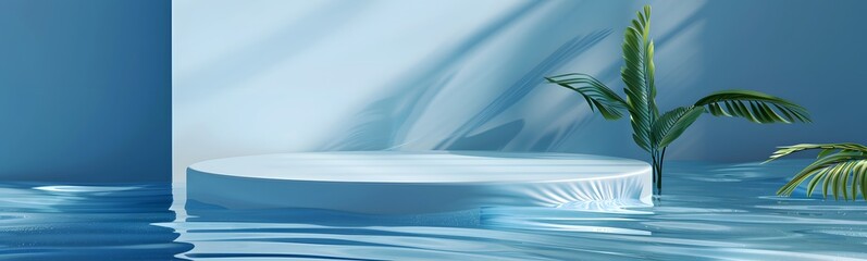 Poster - background water podium product 3d cosmetic abstract platform blue beauty. render background podium 