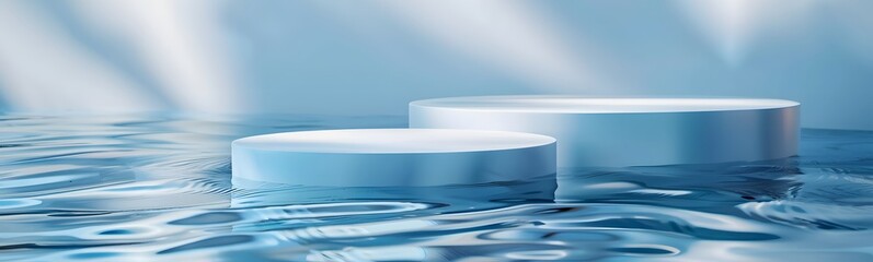 Poster - background water podium product 3d cosmetic abstract platform blue beauty. render background podium 