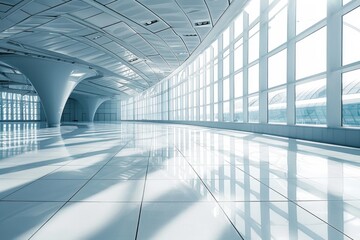 Wall Mural - Airport Background. Abstract Modern Architecture of White Hall in Busy Aerodrome