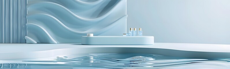 Poster - background water podium product 3d cosmetic abstract platform blue beauty. render background podium 