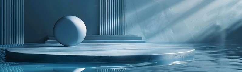 Poster - background water podium product 3d cosmetic abstract platform blue beauty. render background podium 