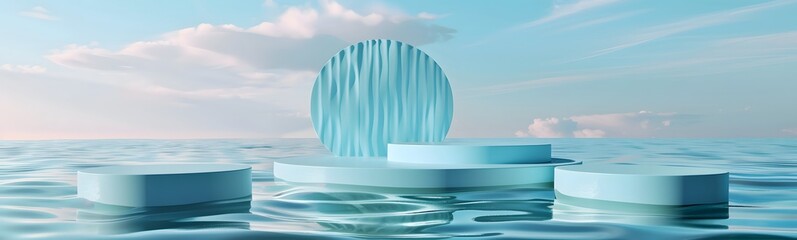 Poster - background water podium product 3d cosmetic abstract platform blue beauty. render background podium 
