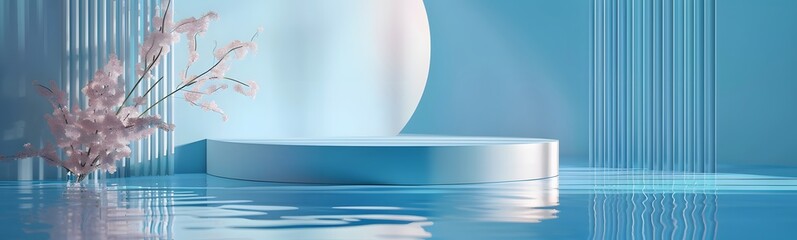 Poster - background water podium product 3d cosmetic abstract platform blue beauty. render background podium 