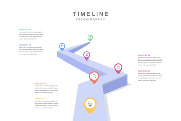 Wall Mural - business road map timeline infographic concept. with icons and 6 options, marketing data workflow la