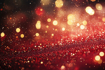 Fototapete - A dazzling array of golden and red bokeh lights twinkles against a soft background, evoking a festive mood perfect for celebrations