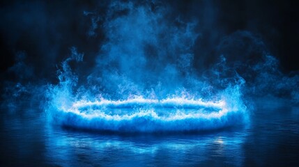 Poster - A dark platform adorned with glowing blue and purple diamonds.