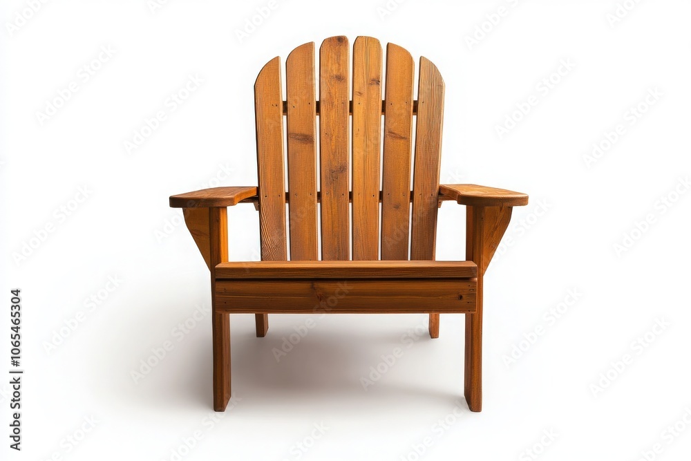 This solitary wooden deck chair stands proudly in the center, highlighting its craftsmanship and inviting comfort. Its warm tones add warmth to the surrounding minimalist space.