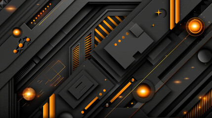 Poster - Modern abstract digital layout featuring geometric shapes and cascading numbers in dark and vibrant color scheme. design incorporates elements of technology and innovation, creating dynamic visual