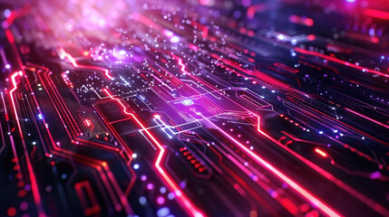 Aufkleber - Futuristic technology background with vibrant neon lines and glowing circuits, creating dynamic and abstract digital landscape