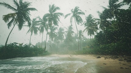 Wall Mural - Tropical Rainforest Beach Under Rain