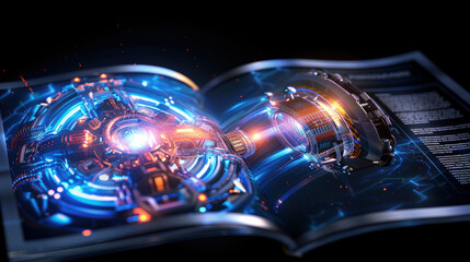 Poster - Futuristic brochure design featuring blue and silver theme with intricate technology elements. glowing graphics create captivating visual experience