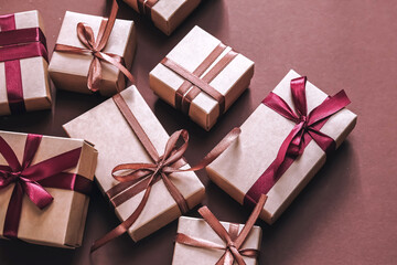 Wall Mural - christmas.christmas gift box zero waste,boxing day, eco friendly packaging gifts kraft paper eco chr