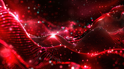 Aufkleber - Dynamic red wave patterns create abstract visual experience, filled with shimmering particles and sense of depth. vibrant colors evoke energy and movement, captivating viewers imagination