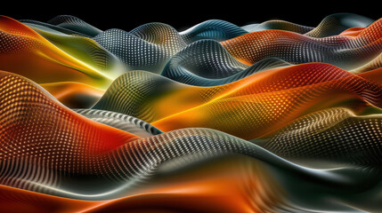 Aufkleber - Dynamic particle wave pattern in gradient colors creates mesmerizing visual experience. flowing waves in vibrant hues evoke sense of movement and energy