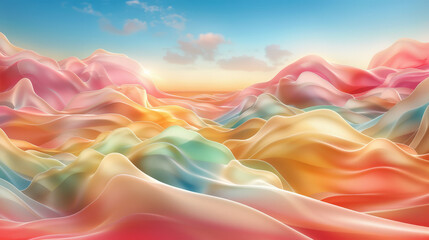 Poster - vibrant landscape of smooth, flowing colors creates serene and dreamy atmosphere, evoking feelings of tranquility and wonder. soft gradients blend harmoniously, resembling surreal, abstract terrain