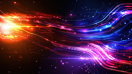 Poster - Vibrant abstract background featuring flowing lines of light in various colors, creating dynamic and futuristic atmosphere. interplay of colors evokes sense of energy and movement