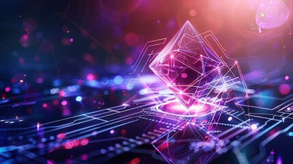 Aufkleber - Futuristic technology poster featuring glowing geometric shape surrounded by vibrant colors and digital patterns, evoking sense of innovation and advanced design