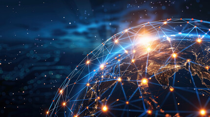 Aufkleber - stunning digital representation of Earth showcasing glowing data lines connecting various regions, symbolizing global connectivity and technology. vibrant lights and intricate network create sense of