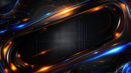 Poster - High tech background featuring glowing blue and orange lines on dark surface, creating dynamic and futuristic atmosphere. Perfect for technology themed designs
