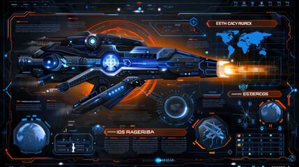 Aufkleber - Futuristic spaceship design with glowing elements and high tech interface, showcasing advanced technology and data visualization. vibrant colors and intricate details evoke sense of innovation and