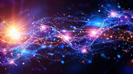 Aufkleber - vibrant high tech poster featuring 3D digital shapes and abstract patterns, showcasing blend of colors and light effects that evoke sense of innovation and creativity