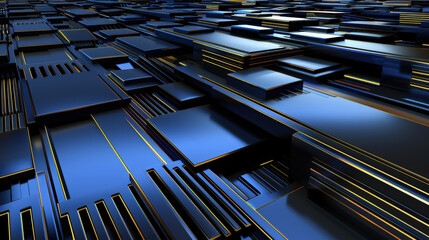 Aufkleber - Sleek blue abstract background featuring layered geometric shapes with golden accents, creating modern and innovative design. Perfect for technology and digital themes