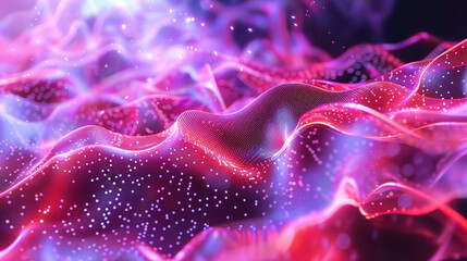 Poster - Layered waves of moving dots create mesmerizing depth, showcasing vibrant colors and dynamic patterns. This abstract image evokes sense of fluidity and energy