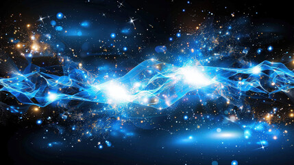 Aufkleber - mesmerizing abstract design featuring vibrant blue background with sparkling stars and flowing light waves. This evokes sense of wonder and creativity