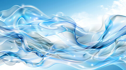 Poster - Flowing abstract waves in shades of blue create serene and calming atmosphere, evoking sense of tranquility and fluidity. soft curves and light reflections enhance minimalist aesthetic
