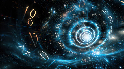 Aufkleber - mesmerizing digital background featuring swirling numbers and cosmic elements, creating sense of depth and infinity. This design evokes feelings of wonder and exploration