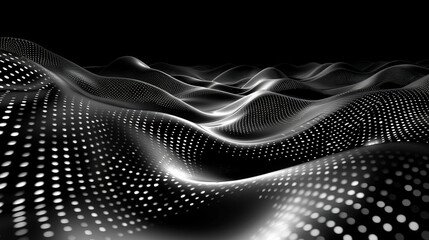 Aufkleber - Fluid motion of moving dots creates mesmerizing wave like pattern in black and white, evoking sense of depth and dynamism