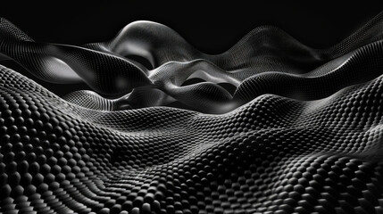 Aufkleber - Sleek digital wave patterns create mesmerizing landscape of black and white textures, evoking sense of depth and movement in this abstract design