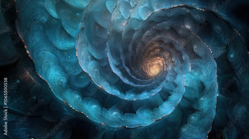 Ocean-Inspired: Teal and aqua circular waves layered in Fibonacci ...