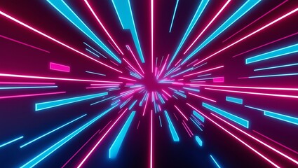 Poster - Abstract background with glowing blue and pink neon lines radiating from the center.