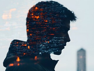 Aufkleber - Human Silhouette with Data Overlay Effect
