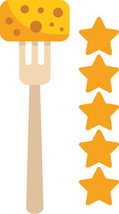 Poster - five golden stars appearing next to a fork with a piece of cheese, concept of food review
