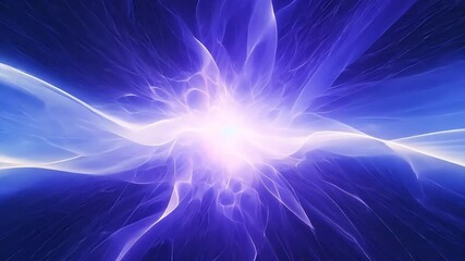 Poster - Cosmic Bloom: Abstract art depicting a vibrant, ethereal explosion of blue and white energy, radiating light and cosmic wonder.  