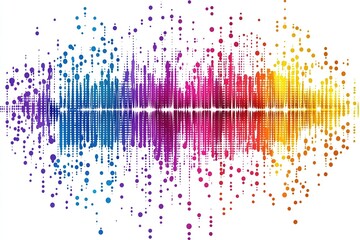Wall Mural - Abstract colorful soundwave visualization with vibrant rainbow hues and splattered dots creating a dynamic and energetic composition