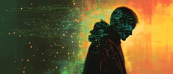 Aufkleber - Digital Portrait of a Person with Data Visualization