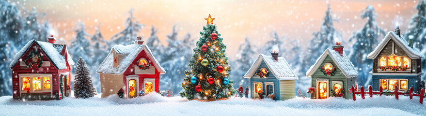 Wall Mural - Enchanting Christmas Village with Snow and Holiday Lights