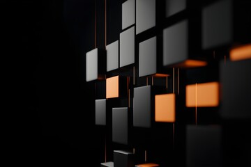 Poster - Futuristic digital grid with glowing rectangles and floating connections, symbolizing technology, data flow, and advanced digital networks