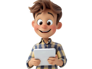 Aufkleber - Man with tablet 3d cartoon character isolated transparent background
