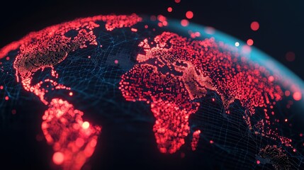 Poster - A visually striking representation of the Earth, highlighting interconnected data points in a vibrant red hue against a dark background.