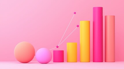 Poster - A colorful, minimalist bar graph showcasing growth, featuring geometric shapes in shades of pink and yellow against a soft pink background.