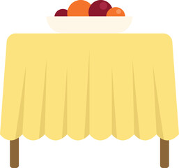 Poster - table with yellow tablecloth and bowl of fruits standing in empty room