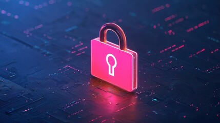 Poster - A vibrant, digital padlock symbolizes cybersecurity and data protection in a futuristic, tech-inspired environment.