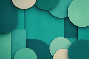 Poster - Abstract geometric shapes in calming turquoise and beige tones on a textured background.
