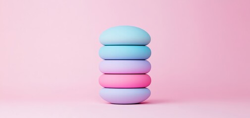 Poster - Colorful stack of pastel stones on a soft pink background.