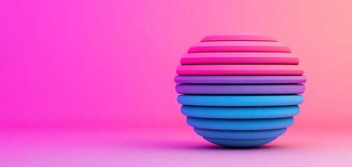 Poster - Colorful striped sphere against a vibrant gradient background.