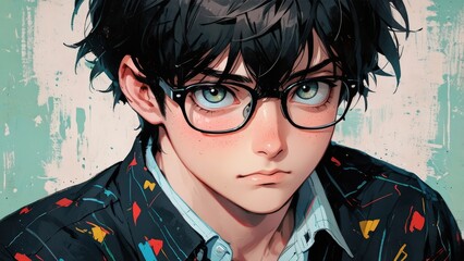 Anime Portrait of Young Person with Glasses